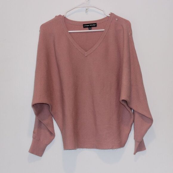 Catherine Malandrino D Colman Sleeves RibbePink V Neck sweater women size medium - Picture 3 of 10